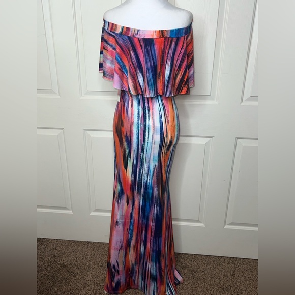 NWT Pia Colors Vibrant Off-The-Shoulder Maxi Dress - Picture 3 of 8